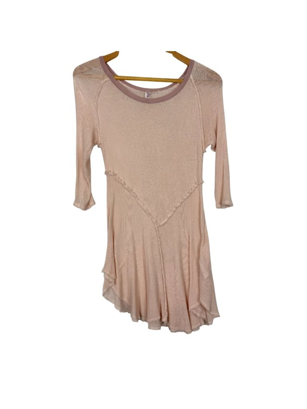 Intimately Free People Pink Tunic Top Scoop Neck Long Sleeve Medium Raw Hem Soft